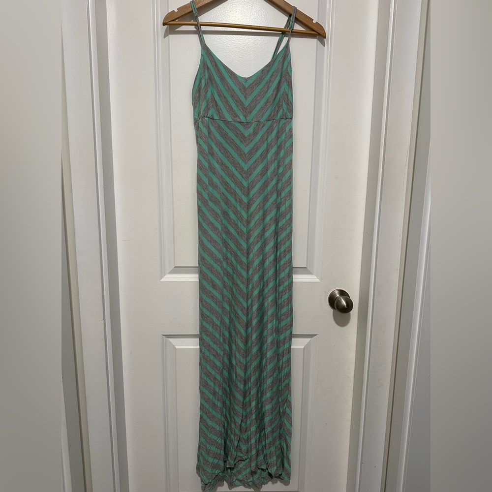 Turquoise and Gray Chevron Print Spaghetti Strap Maxi Dress  Women’s Medium